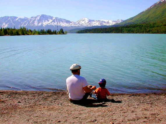 Father and Kid on Lake