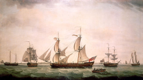 English brig with captured American vessels, Francis Holman (1780)