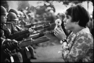 Jan Rose Kasmir confronts the American National Guard outside the Pentagon during the 1967 anti-Vietnam march